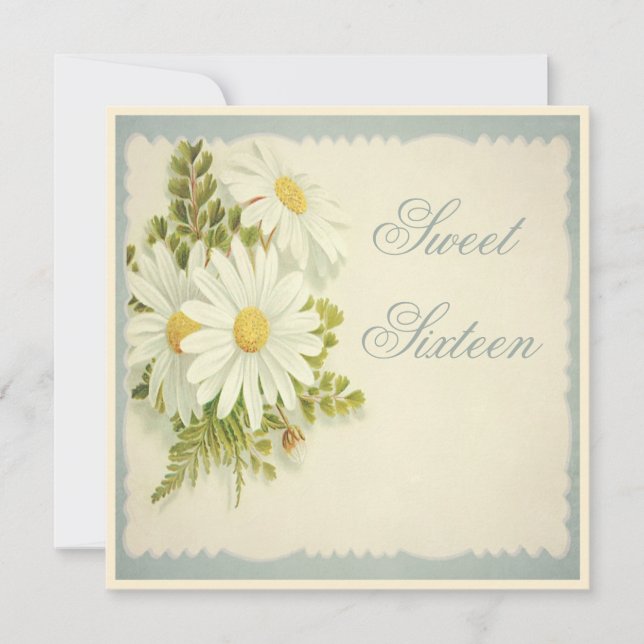 Invitation Chic Vintage Daisies Sweet 16 (Devant)