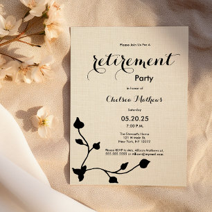 Invitation Chic vintage ivoire noir floral Parti de retraite