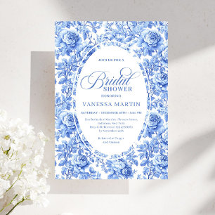 Invitation Chic Vintage Toile de Jouy Française Fleurs Bleues