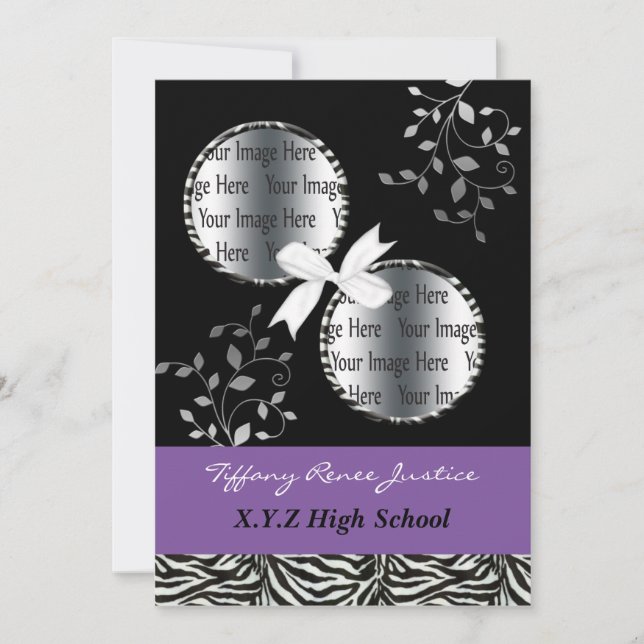 Invitation chic violet double photo Graduation (Devant)
