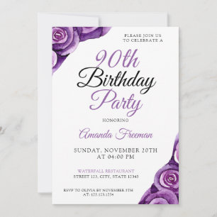 Invitation Chic violet Rose 90e anniversaire