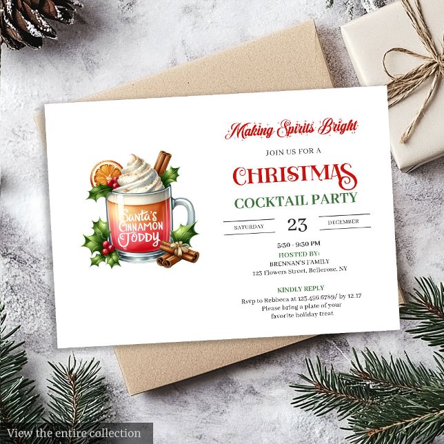 Invitation Chic Watercolor editable Christmas cocktails party (Watercolor editable Christmas cocktails party invitation

)