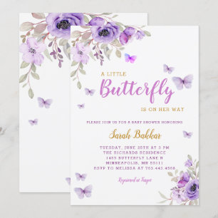 Invitation Chic Watercolor Floral Butterfly Girl Baby shower