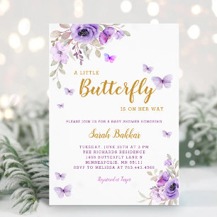 Invitation Chic Watercolor Floral Butterfly Girl Baby shower