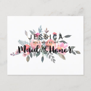 Invitation Chic Watercolor Peony Serez-vous ma femme d'honneu