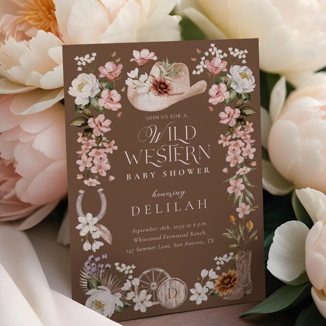Invitation Chic Western Aquarelle Floral Baby shower Cowboy (Chic Western Watercolor Floral Cowboy Baby Shower Invitation)