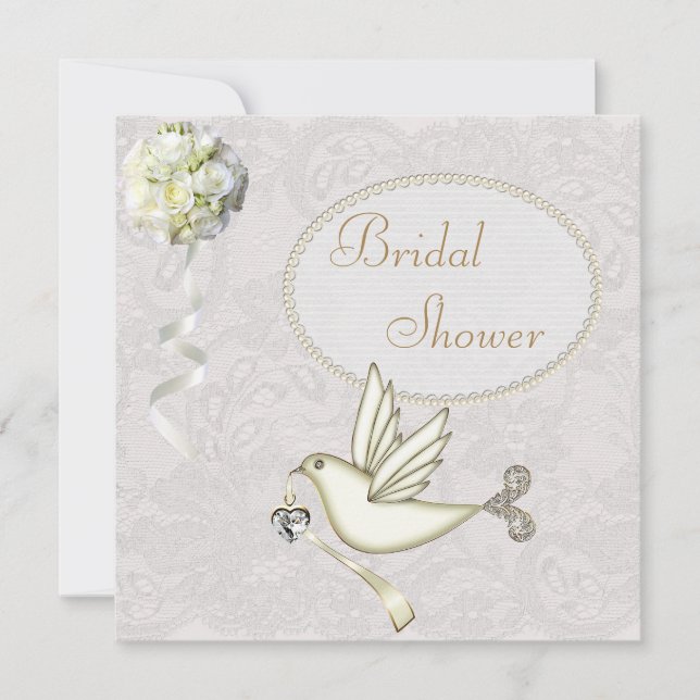 Invitation Chic White Dove Paisley Lace Fête de l'mariée (Devant)