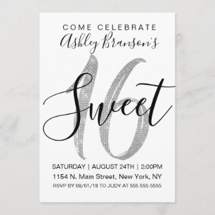 Invitation Chic White Faux Silver Sequin Parties scintillant 