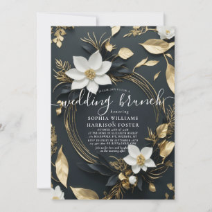Invitation Chic White Gold Floral Wreath Photo Mariage Brunch