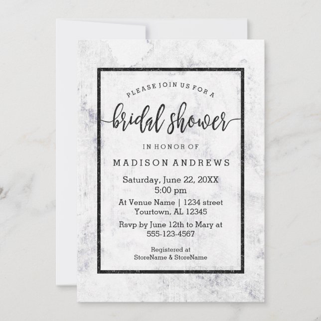 Invitation Chic White & Gris Marbre Bridal (Devant)