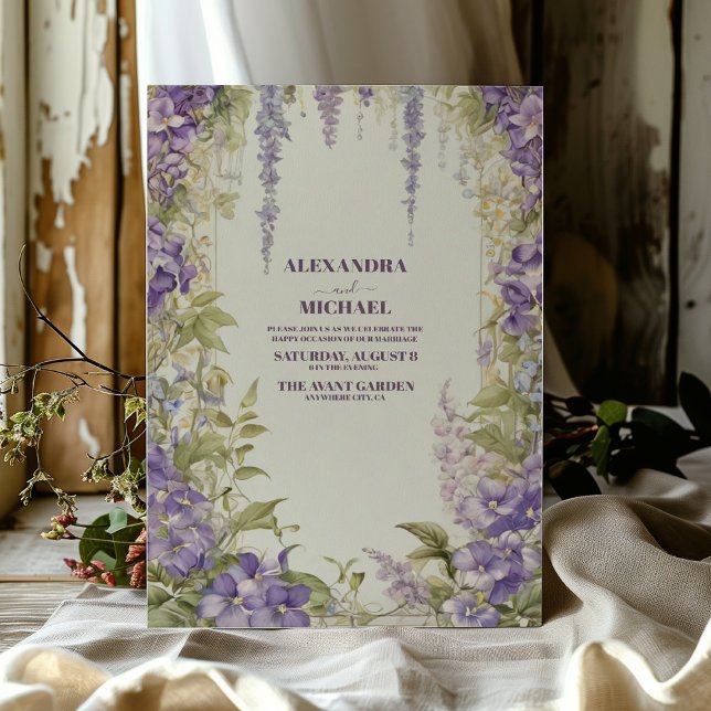 Invitation Chic Wisteria Lilac Floral Wreath Mariage unique (Créateur téléchargé)