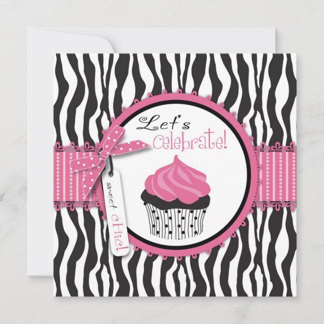 Invitation Chic Zebra Prince Cupcake Birthday (Devant)