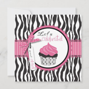 Invitation Chic Zebra Print Cupcake Anniversaire