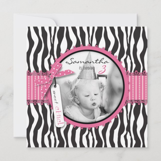 Invitation Chic Zebra Print & Cupcake Birthday Modèle photo (Devant)