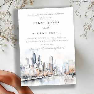 Invitation Chicago Illinois City Scape Mariage Anniversaire