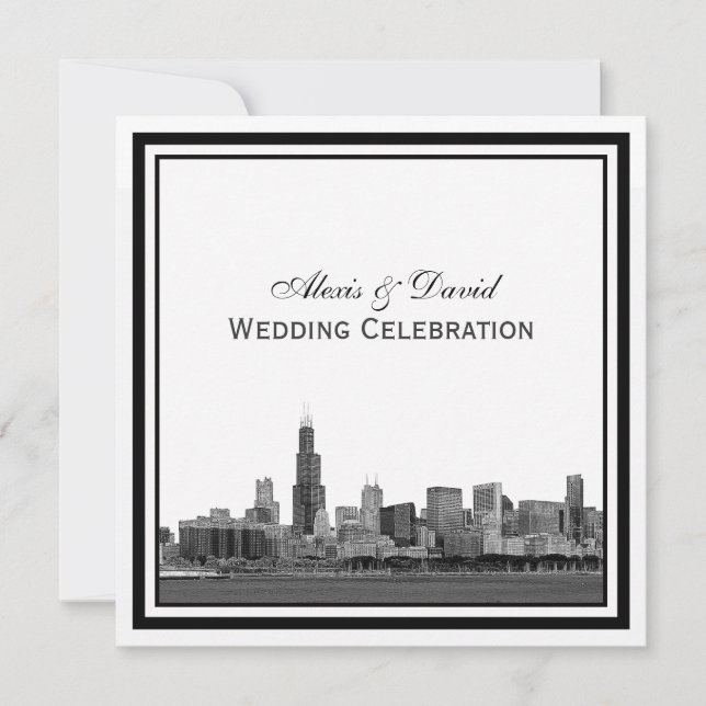 Invitation Chicago Skyline #2 Etched Framed Mariage (Devant)