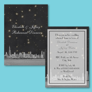 Invitation Chicago Skyline Blk Gold Star V