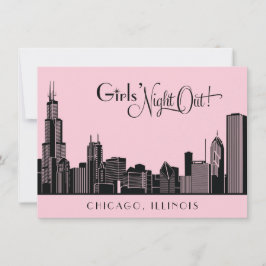 Invitation Chicago Skyline Mariage Bachelorette Party rose