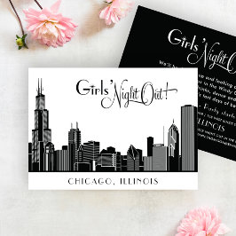 Invitation Chicago Skyline Mariage Bachelorte Party Blanc