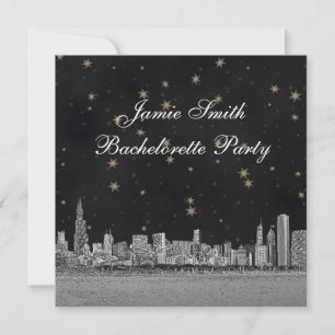 Invitation Chicago Skyline Or Noir Étoile Enterrement de Vie