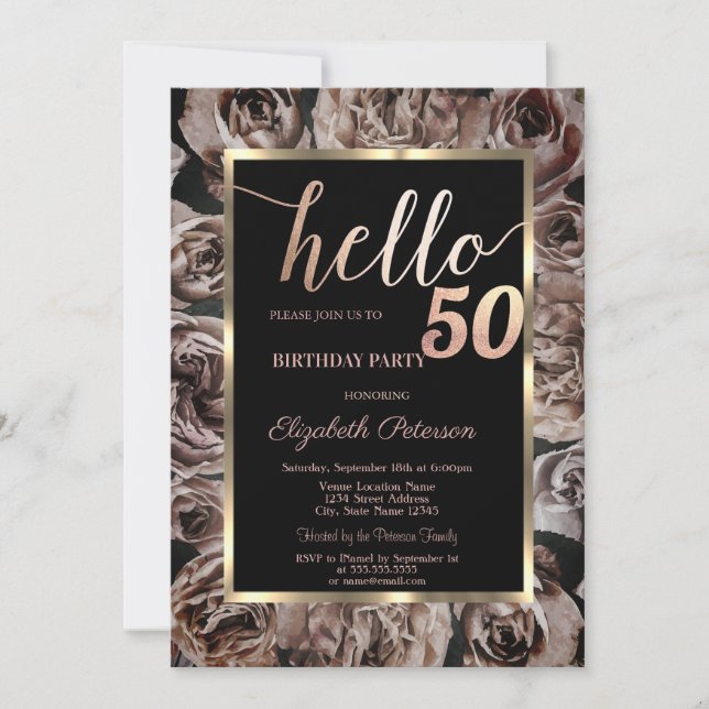 Invitation ChicDark Rose Black 50e anniversaire fête (Devant)