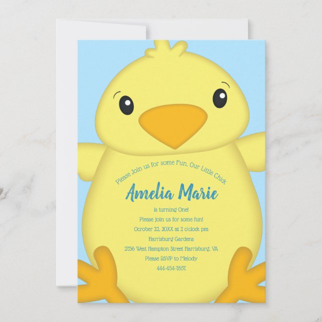 Invitation Chick Birthday Party Blue (Devant)