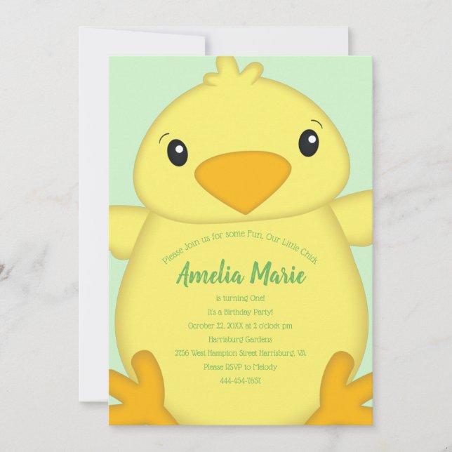Invitation Chick Birthday Party Green (Devant)