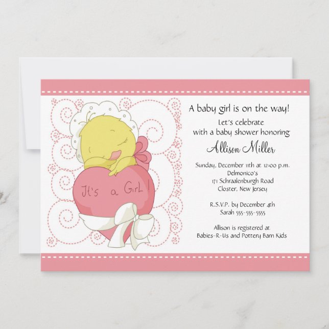 Invitation Chick It's A Girl Baby shower (Devant)