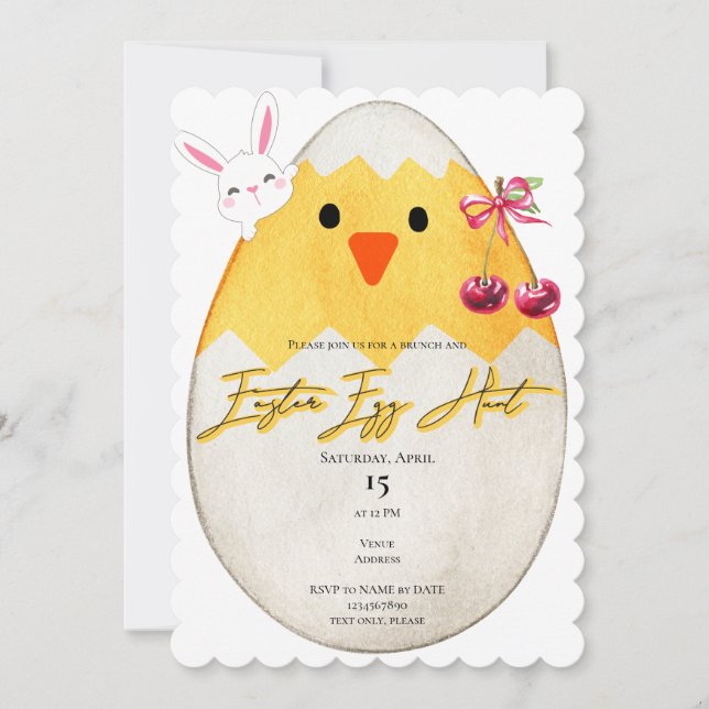 Invitation Chick Jaune Chasse aux oeufs de Pâques Chasse Bunn (Devant)