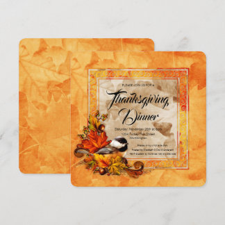 Invitation Chickadee & Golden Autumn quitte Thanksgiving