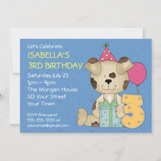 Invitation Chien à chiots personnalisable pour le 3e annivers