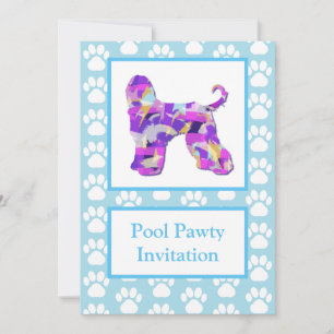 Invitation Chien Afghan Hound Silhouette Pool Pawty Bleu PPY&