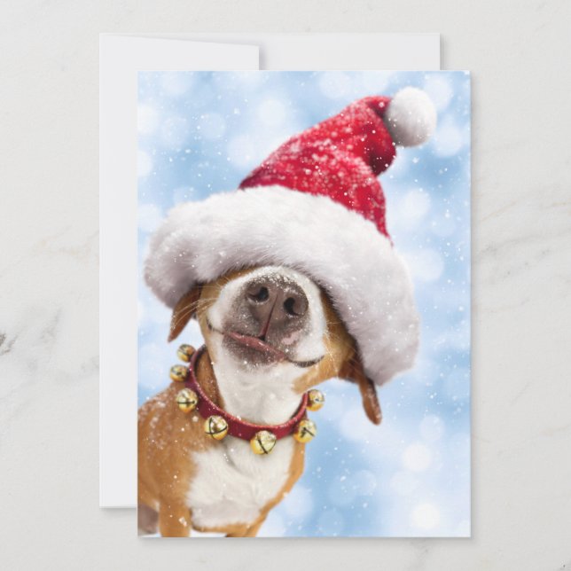Invitation Chien avec grand chapeau de Père Noël (Devant)