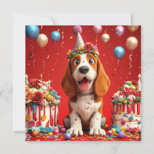 Invitation Chien Beagle Adorable Célébrant un Anniversaire