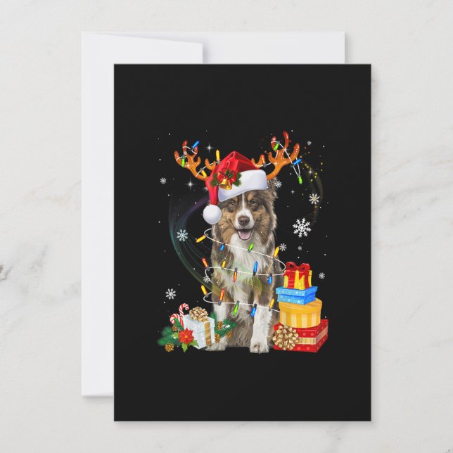 Invitation Chien Berger Australien Lumières Chapeau Père Noël (Devant)
