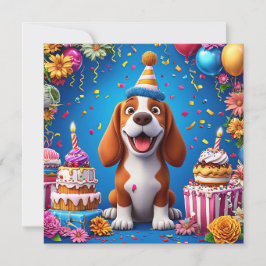 Invitation Chien célébrant une fête d'anniversaire colorée