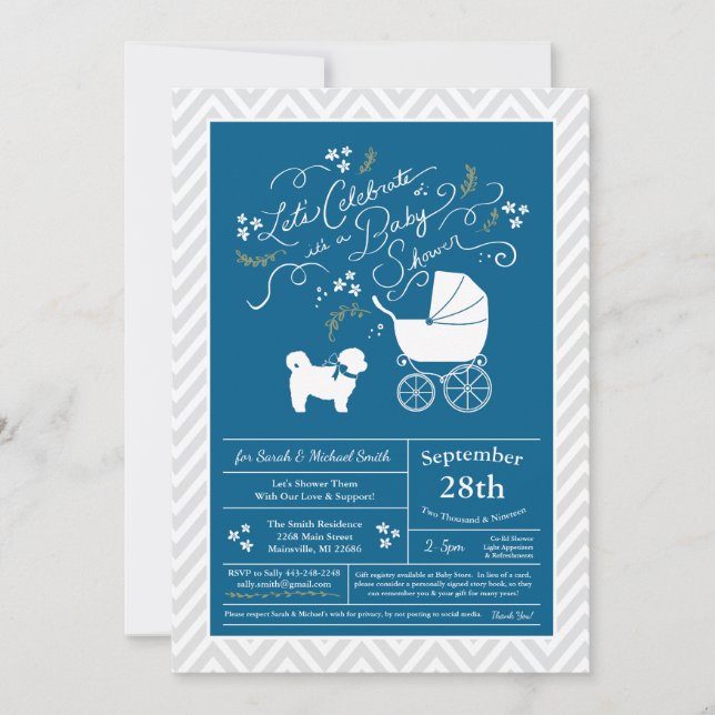 Invitation Chien Chien Chien Baby shower Bleu Garçon Teddy Ou (Devant)