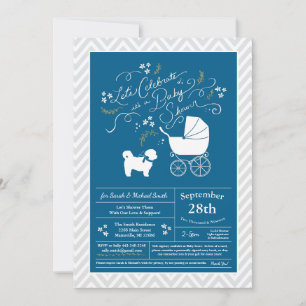Invitation Chien Chien Chien Baby shower Bleu Garçon Teddy Ou