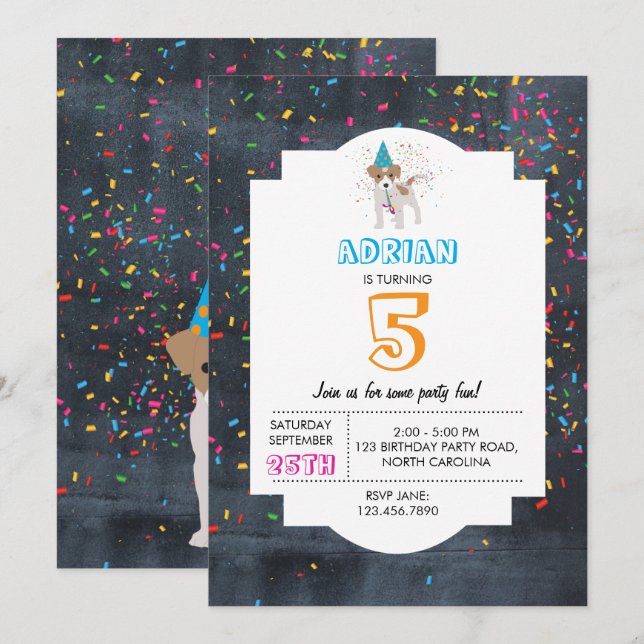 Invitation Chien Chiot Animal Anniversaire de enfant Party Ga (Devant / Derrière)