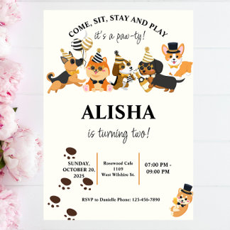 Invitation Chien chiot Anniversaire Pawty Anniversaire Invita
