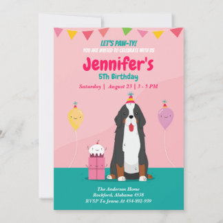 Invitation Chien chiot Anniversaire rose Invitation, modifiab