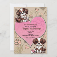 Chien chiot marron et blanc Cœur rose Fête d'anniv
