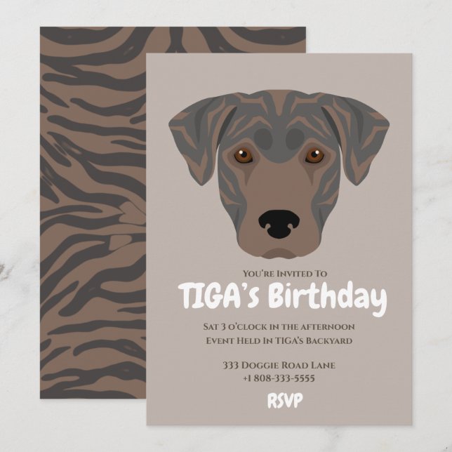Invitation Chien chiot mignon de la fête de TIGA (Devant / Derrière)