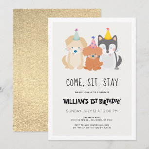 Invitation Chien chiot Parties scintillant or Anniversaire Pa