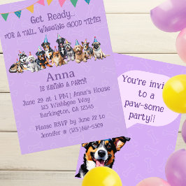 Invitation Chien chiot pourpre Anniversaire Paw ty