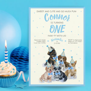 Invitation Chien chiot Thème Garçon Première fête d'anniversa
