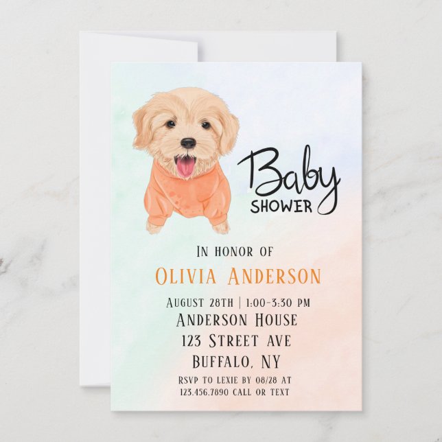 Invitation Chien coquelicot mignon et Baby shower de garçon a (Devant)