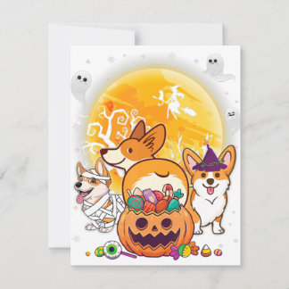 Invitation Chien Corgi Cardigan Mummy Sorcière Lune Fantômes 