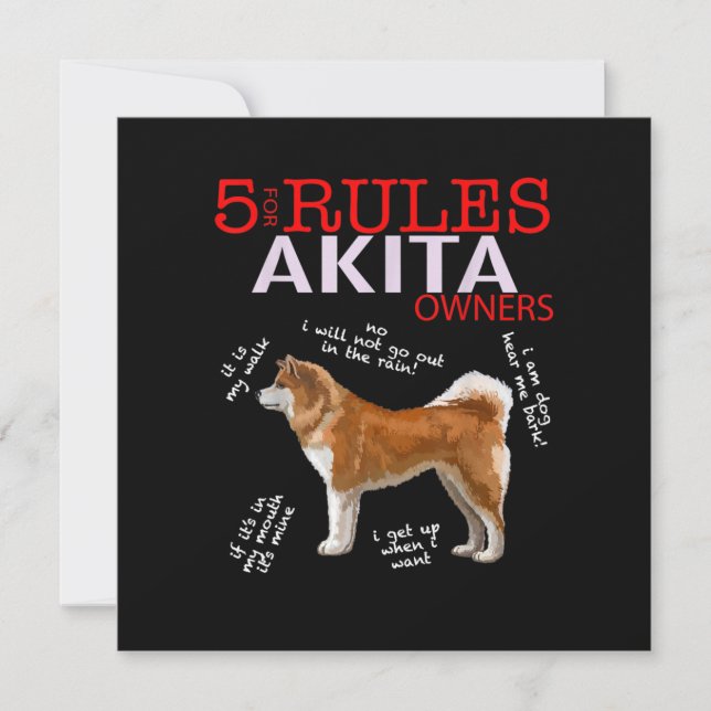 Invitation Chien d'Akita| 5 Règles Propriétaire de chien Akit (Devant)