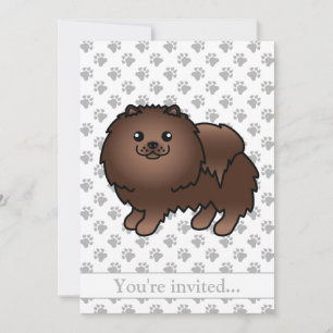 Invitation Chien de dessin animé mignon Pomeranian marron fêt